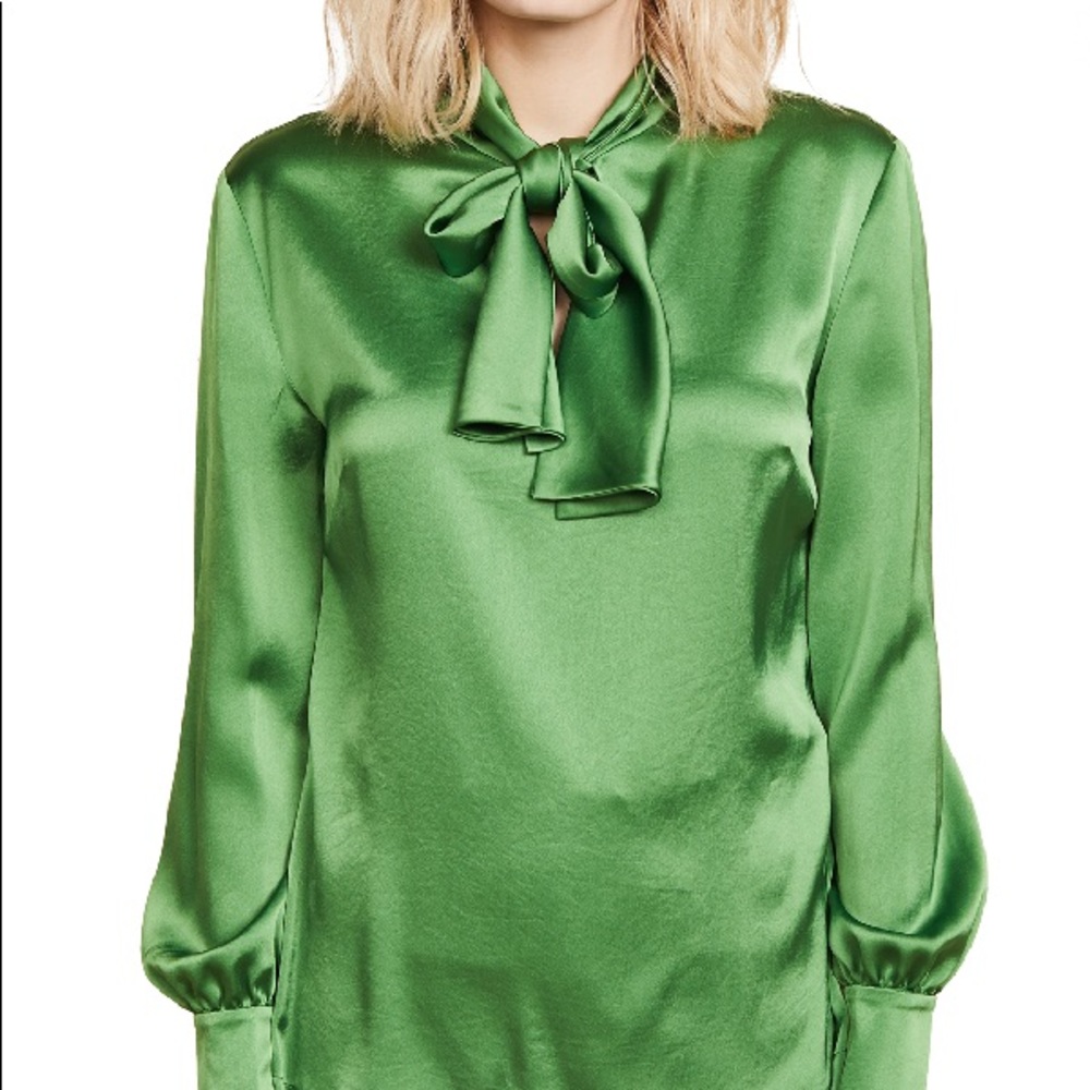 DVF High Neck Tie Blouse In Grass Green size 00.